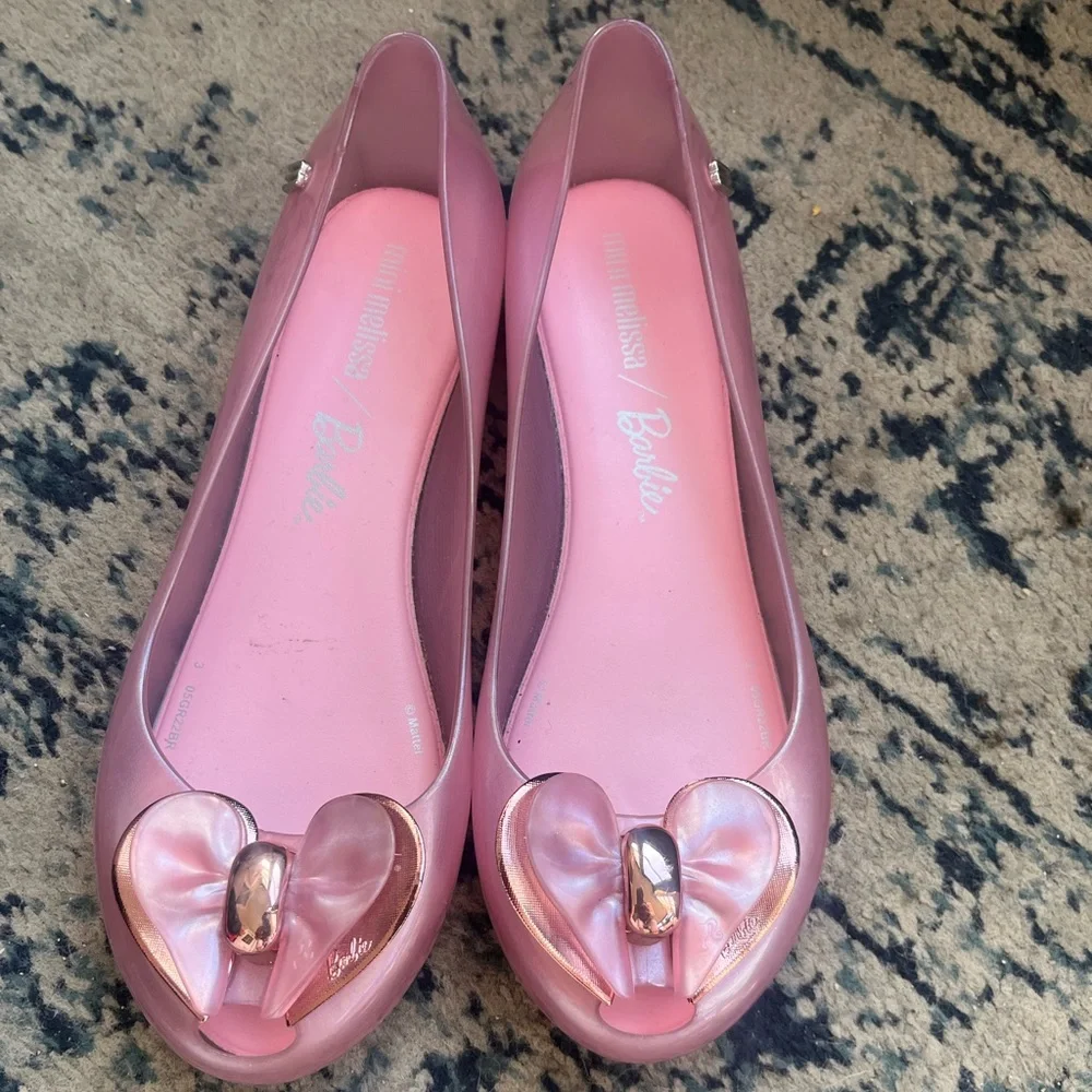 Barbie Mini Melissa light Pink Jelly Ballet Flats with Heart Accent shoes size 4